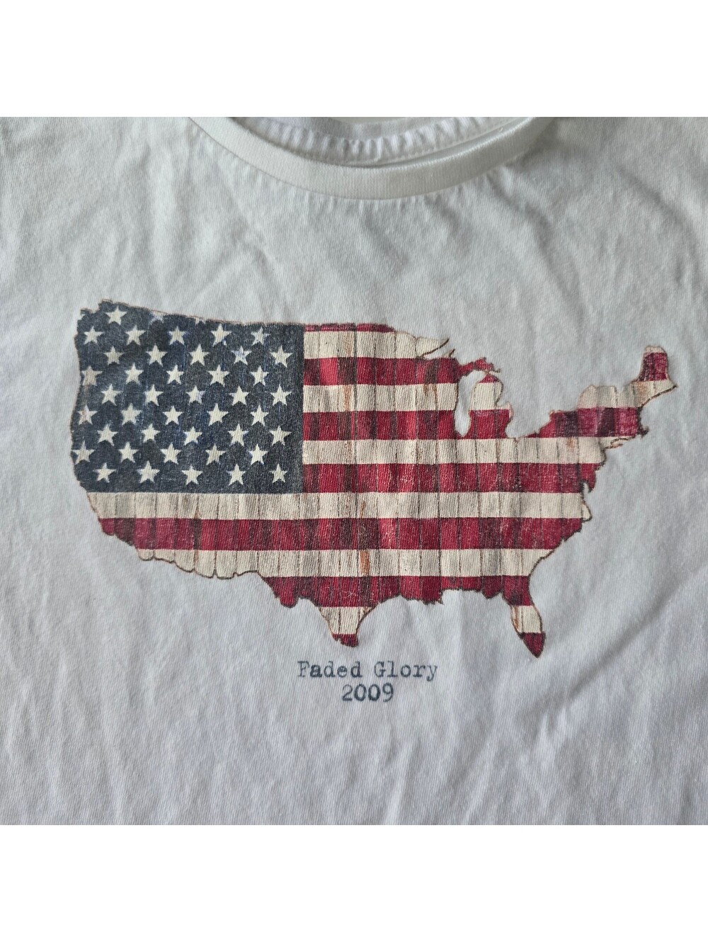 Vintage Faded Glory 2009 USA Map American Flag Graphic T-Shirt White XL